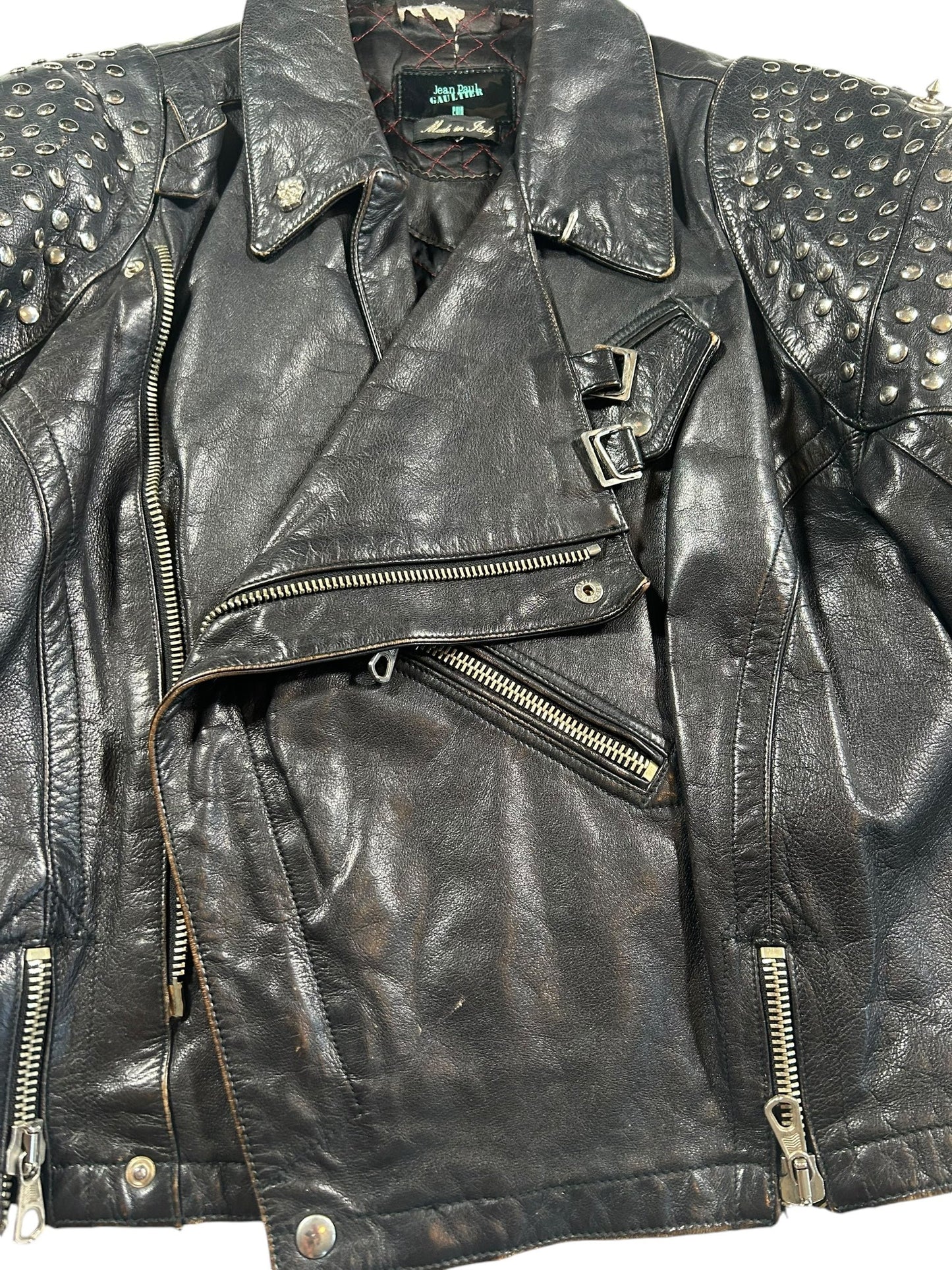 Vintage Jean Paul Gaultier Studded Leather Biker Jacket