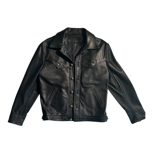 Chrome Hearts Leather Jacket Green Cross Patch